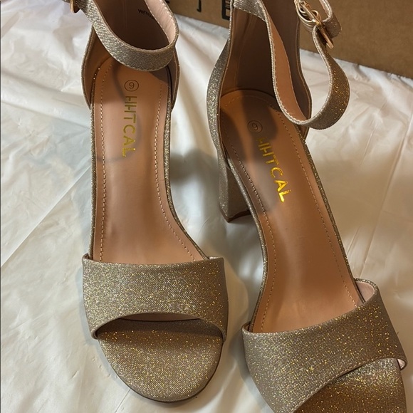 Gold Strappy Heels with Glitter Finish - Picture 3 of 8